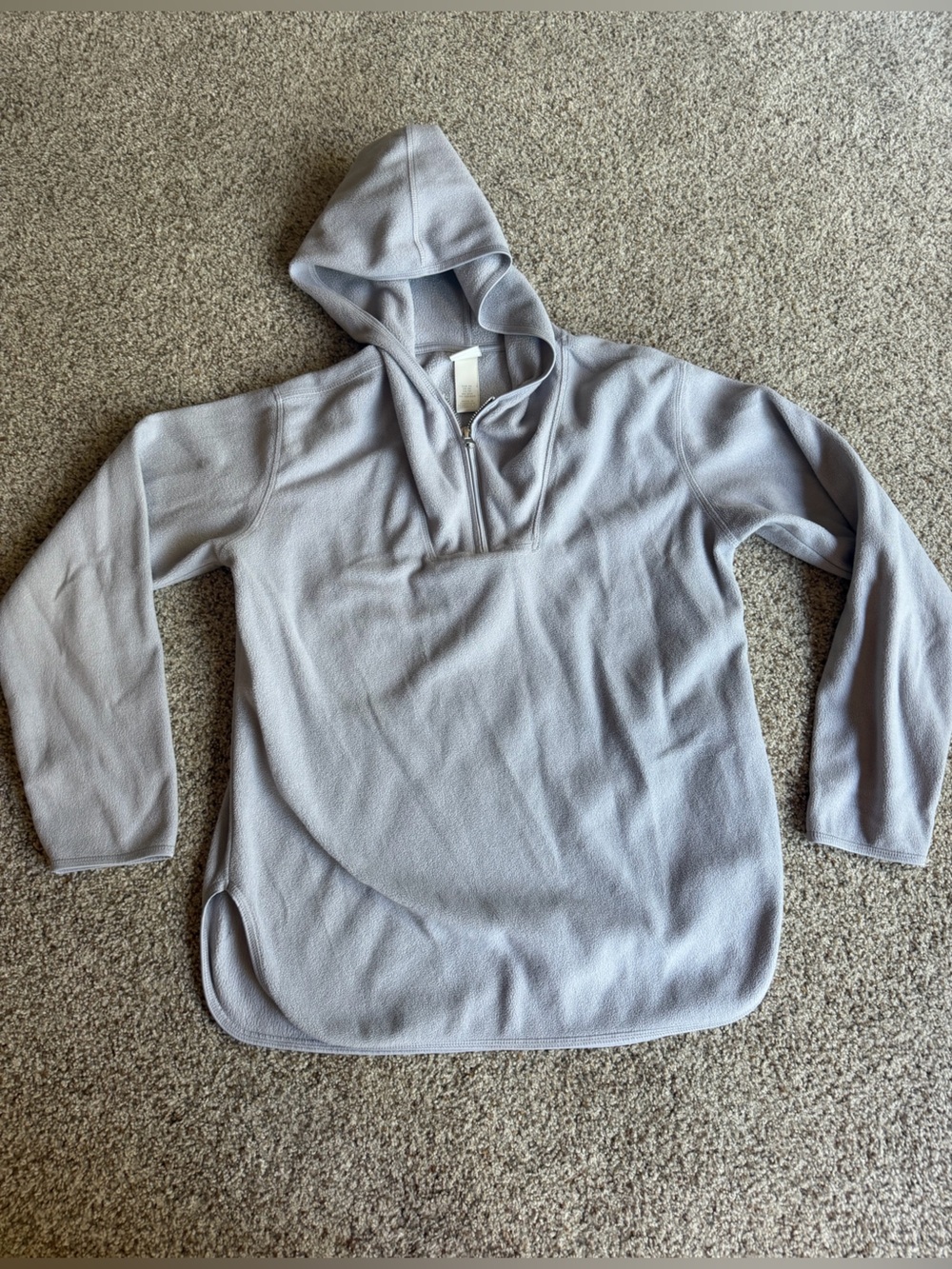 H&M Light Gray Hooded Quarter-Zip Fleece Pullover